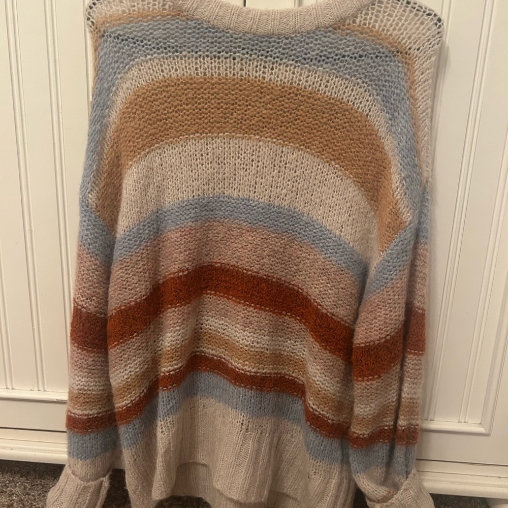 American Eagle Outfitters Striped Sweater in Cream, Tan, and Blue